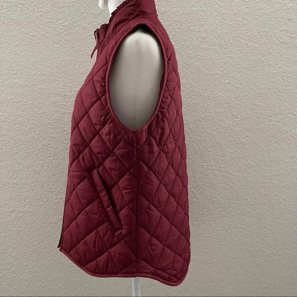 J Crew Ruffle Dark Red Wine Bergundy Quilted Puffer Vest Jacket Medium NEW - Picture 9 of 11